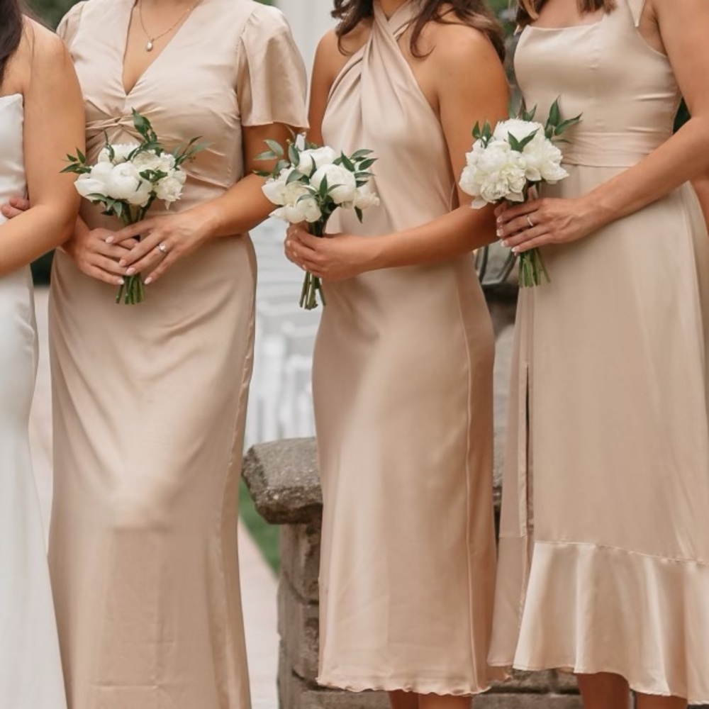 Show Me Your MUMU champagne halter bridesmaid dress